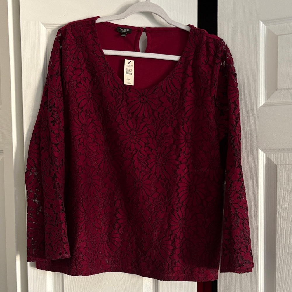 Talbots Deep Red Lace Blouse